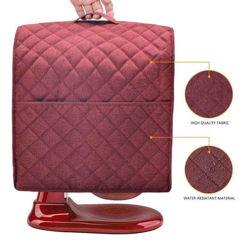 NALAN Stand Mixer Dust Cover with 3 Pockets Compatible with KitchenAid Tilt Head, Easy Cleaning,Can Ironable (Red Wine, Fits for 6-8 Quart) - Image 2